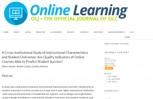 Image of the website of the online learning journal where the article is found